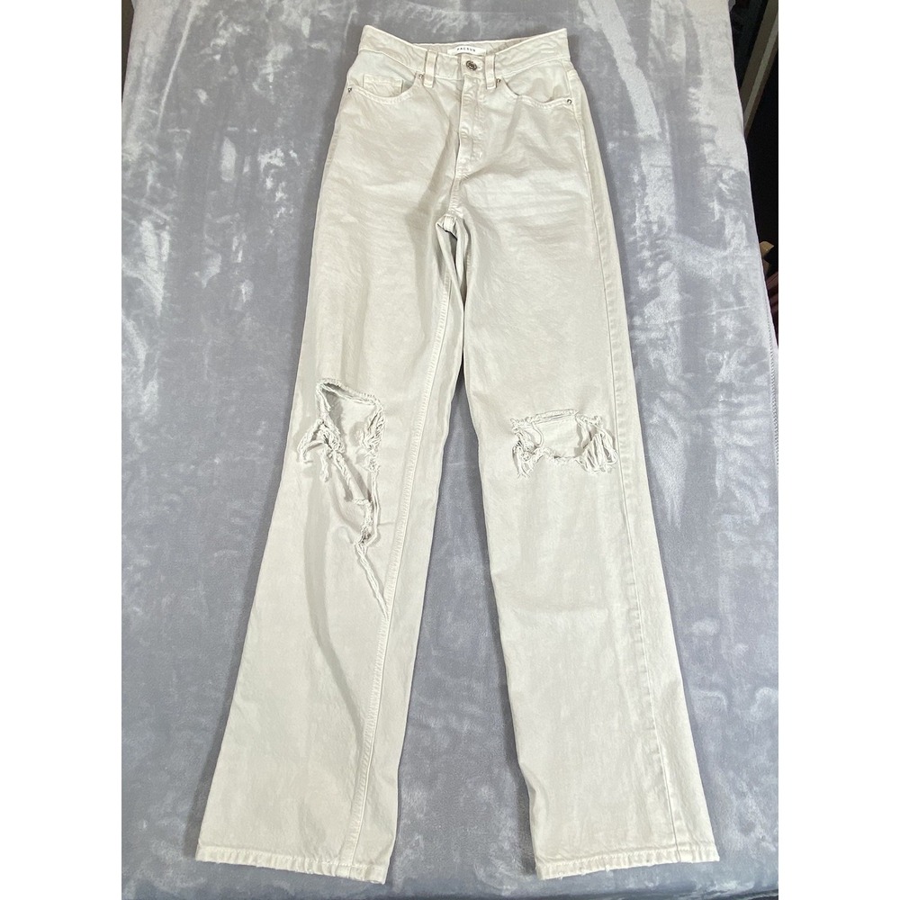 PacSun Jeans 90's Boyfriend Women's Sz 24 Beige Cotton Ripped Knees Distressed